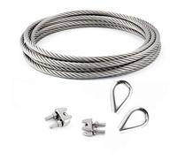 CONJUNTO 20m cable 4mm acero inoxidable cordaje hebra: 7x7 + 2 abrazaderas + 2 dedales
