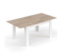 Conjunto 4 muebles salón color blanco kendra y roble canadian (mesa comedor extensible, vitrina, aparador, 4u silla)