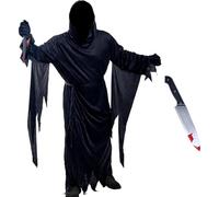 Conjunto 5 Disfraces Máscara Ghostface Adulto:Halloween Costume Hombre Espeluznante Scream Movie Máscara Scary Movie (Textura Esponjosa 3d) Cuchillo Ensangrentado,Halloween Scream Terror Disfraz (XL)