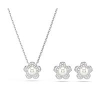 Conjunto Ariana Grande x Swarovski, Perla de cristal, Talla redonda, Flor, Blanco, Baño de rodio OS