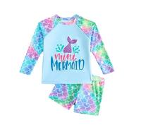 Conjunto bañador niña Dos Piezas Manga Larga protección UV Estampado Sirena Mini Mermaid, Tejido Anti-Cloro elástico, para Piscina Playa Verano niñas 3-8 años