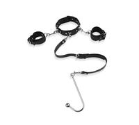 Conjunto BDSM Bondage Esposas de Cuero Buttplug de Metal Collar Fetichista Gancho Anal Conjunto de Bondage Extremo con Esposas Gancho Anal Juguete Sexual Erótico SM para Parejas Mujeres y Hombres