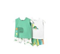 Conjunto Bebe Niño - Set Primera Puesta 4 piezas - Set Recién Nacido - conjunto Manga corta Bebe Niño - Camiseta y pantalón corto para bebes de 3 meses a 18 meses (Loro, 3 meses)