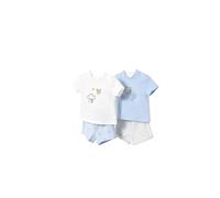 Conjunto Bebe Niño - Set Primera Puesta 4 piezas - Set Recién Nacido - conjunto Manga corta Bebe Niño - Camiseta y pantalón corto para bebes de 3 meses a 18 meses (Cielo, 3 meses)
