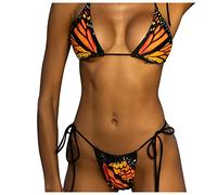 Conjunto Bikini Brasileño Mujer Bikini Tanga Bikinis Brasiliaños Bikini de Tirantes Bañador Mujer Sexy Biquini Vikini Trajes de Baño Triángulo Mujer Estampado Étnico Bikini Cintura Alta(G Rojo,S)