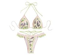 Conjunto Bikini Brasileño Mujer Bikini Tanga Bikinis Brasiliaños Bikini de Tirantes Bañador Mujer Sexy Biquini Vikini Trajes de Baño Triángulo Mujer Estampado Étnico Bikini Cintura Alta(A Rosa,S)