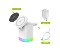 (Conjunto blanco UE) Cargador inalámbrico magnético 3 en 1 con luz LED y soporte integrado para AirPods