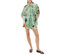 Conjunto bohemio de 2 piezas para mujer, conjunto de algodón y lino con estampado floral casual de verano a juego, camisa de manga corta con botones y pantalones cortos con bolsillos, ropa de descanso