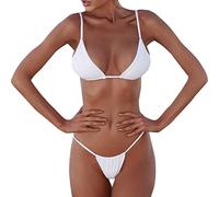 Conjunto Brasileño Vendaje Bandeau Push-Up Playa Mujer Traje Baño Ropa Verano Elevador Cómodo Elegante (White, S)