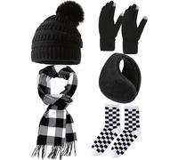 Conjunto Bufanda y Gorro y Guantes Mujer, Bufanda Mujer, Gorro Invierno Mujer, Gorro de Punto Bufandas Guantes de Pantalla Táctil Calentadores de Orejas de Felpa Conjunto de Calcetines Térmicos Regalo