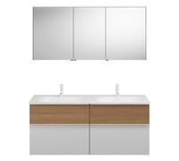 Conjunto burgbad Fiumo, compuesto por armario con espejo, lavabo de fundición mineral y mueble de lavabo, con frente plisado, ancho: 1420 mm., SGGT142LF3956G0223, Color: Blanco mate / Blanco mate, man