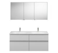Conjunto burgbad Fiumo, compuesto por armario con espejo, lavabo de fundición mineral y mueble de lavabo, con frente plisado, ancho: 1420 mm., SGGT142LF3956G0146, Color: Blanco mate / Blanco mate, man