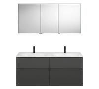 Conjunto burgbad Fiumo, compuesto por armario con espejo, lavabo de fundición mineral y mueble de lavabo, con frente plisado, anchura: 1420 mm., SGGT142LF3958G0200, Color: Grafito mate suave / Grafito