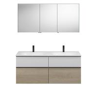 Conjunto burgbad Fiumo, compuesto por armario con espejo, lavabo de fundición mineral y mueble de lavabo, con frente plisado, anchura: 1420 mm., SGGT142LF3959G0200, Color: Roble Decoración Cachemira /