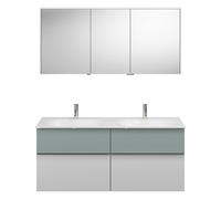 Conjunto burgbad Fiumo, compuesto por armario con espejo, lavabo de fundición mineral y mueble de lavabo, con frente plisado, ancho: 1420 mm., SGGT142RF3956G0146, Color: Blanco mate / Blanco mate, man