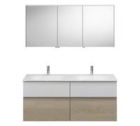 Conjunto burgbad Fiumo, compuesto por armario con espejo, lavabo de fundición mineral y mueble de lavabo, con frente plisado, anchura: 1420 mm., SGGT142LF3959G0146, Color: Roble Decoración Cachemira /