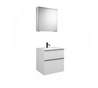 Conjunto burgbad Fiumo, SXFV062L, compuesto por mueble con espejo, lavabo de fundición mineral y mueble bajo lavabo, con frente plisado, ancho: 620 mm., SFXV062LF3956G0223, Color: Blanco mate / Blanco