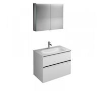 Conjunto burgbad Fiumo, SXFV082, compuesto por mueble con espejo, lavabo de fundición mineral y mueble bajo lavabo, con frente plisado, anchura: 820 mm., SFXV082F3960G0146, Color: Tectona decorado can