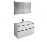 Conjunto burgbad Fiumo, SXFV102, compuesto por mueble con espejo, lavabo de fundición mineral y mueble bajo lavabo, con frente plisado, ancho: 1020mm., SFXV102F3957G0200, Color: Azul hielo mate suave