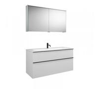 Conjunto burgbad Fiumo, SXFV102, compuesto por mueble con espejo, lavabo de fundición mineral y mueble bajo lavabo, con frente plisado, ancho: 1220 mm., SFXV122F3957G0146, Color: Azul hielo mate suave