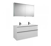 Conjunto burgbad Fiumo, SXFW122, compuesto por armario con espejo, lavabo de fundición mineral y mueble de lavabo, con frente plisado, ancho: 1220 mm., SFXW122F3957G0200, Color: Azul hielo mate suave