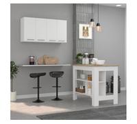 Conjunto caledon de cocina, isla de cocina + módulo superior de pared, 35.4/60 cm al x 103/120 an cm x 70/33.5 p cm, blanco / caramelo