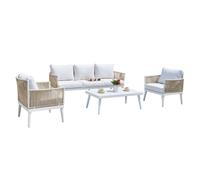 Conjunto calpe 4 piezas en aluminio blanco con respaldo y asiento en tejido blanco. con cuerdas