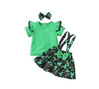 Conjunto Camiseta de Manga Corta Volantes para el día My ST Patrick's para niñas pequeñas Conjunto Falda Tirantes de trébol Cuatro Hojas día Verde Diadema Verde 110 3-4 años