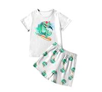 Conjunto Camiseta Pantalones Cortos con Estampado Dinosaurio para Ni?os Ideal Uso Casual Deportivo.