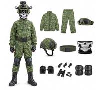 Conjunto Camuflaje Digital Juvenil Unisex, 9 Piezas con Casco y Accesorios | Set 9 Piezas: Chaqueta, Pantalón, Gafas, Casco, Cinturón, Máscara, Guantes Sin Dedos, Accesorios Y Rodilleras