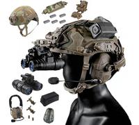 Conjunto Casco Táctico Airsoft, con Modelo Simulado Gafas Visión Nocturna AN/PVS31 Soporte, Auriculares con Reducción Ruido Captación Sonido