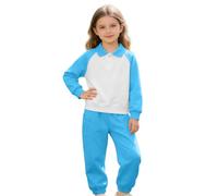 Conjunto casual de 2 piezas para niñas, blusa polo de manga larga con botones, pantalones deportivos holgados con cintura elástica, cómodos separados deportivos para lecciones diarias y viajes de fin