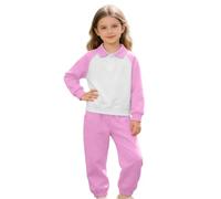 Conjunto casual de 2 piezas para niñas, blusa polo de manga larga con botones, pantalones deportivos holgados con cintura elástica, cómodos separados deportivos para lecciones diarias y viajes de fin