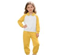 Conjunto casual de 2 piezas para niñas, blusa polo de manga larga con botones, pantalones deportivos holgados con cintura elástica, cómodos separados deportivos para lecciones diarias y viajes de fin