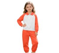 Conjunto casual de 2 piezas para niñas, blusa polo de manga larga con botones, pantalones deportivos holgados con cintura elástica, cómodos separados deportivos para lecciones diarias y viajes de fin