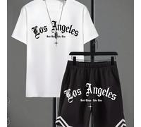 Conjunto casual de deportes al para jóvenes, estilo Los Ángeles, pantalones con cinta de manga corta, para exteriores, para adolescentes