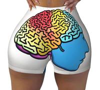 Conjunto casual de pantalones cortos de gimnasio con estampado de cerebro izquierdo y derecho para mujer, ropa deportiva activa con cintura elástica, Negro, L corto
