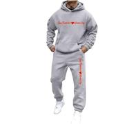 Conjunto Chándal Hombre San Valentín Regalo Novio 2 Piezas Sudadera Capucha Pantalones Chandal Invierno Ropa Deportiva Corazón Estampado Streetwear Casual Algodón Gym Fitness Tallas Grandes Running