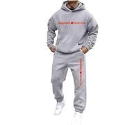 Conjunto Chándal Hombre San Valentín Regalo Novio 2 Piezas Sudadera Capucha Pantalones Chandal Invierno Ropa Deportiva Corazón Estampado Streetwear Casual Algodón Gym Fitness Tallas Grandes Running