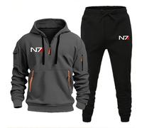 Conjunto Chándal Hombre Set Completo, Sudadera Capucha Y Pantalón Jogging Para Mass Effect N7, Top Manga Larga Cremallera 1/4 Y Bolsillo Canguro, Para Otoño Invierno,Grey1-m