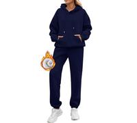 Conjunto Chándal Mujer 2 Piezas Completo Chándal Otoño Invierno Polar Sudadera de Manga Larga y Pantalón Jogger con Bolsillo Informal Dos Piezas Conjuntos Deportivos para Fitness Jogging (02-Navy, XL)