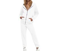 Conjunto Chandal Mujer Completo Casual Dos Piezas Deportivos Chaquetas Manga Larga con Capucha y Cremallera Pantalones con Cintura Elástica 2025 Chándal Otoño Invierno para Fitness Jogging (White, S)