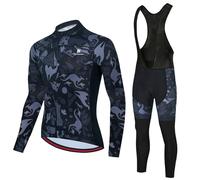 Conjunto Ciclismo Hombre Maillot Bici MTB Ropa Ciclista Manga Larga,Traje Bicicleta Chaquetas y Pantalones Tirantes con 19D Gel Acolchado,Completa de BTT Jerseys Primavera Otoño Secado Rápido|17,XXL