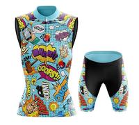 Conjunto Ciclismo Mujer Verano Maillot Bici MTB Sin Mangas Ropa Ciclista,Traje Bicicleta Chaleco Ciclo y Culotte Shorts con 19D Gel Acolchado,Completa de Jerseys Transpirable Secado Rápido(9,L)