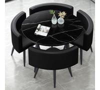 Conjunto Comedor 4 Personas, Mesa Redonda 90 Cm Y 4 Sillas De PU | Tablero MDF Sin Juntas De 35,4 Pulgadas, Asientos Acolchados Con Respaldo Curvo, Estructura Metálica Para Hogar