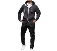 Conjunto completo de 2 piezas con capucha para hombre, con cremallera, con puños, cintura elástica, pantalones deportivos sueltos, ropa deportiva al aire libre, para correr, gris oscuro, M