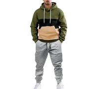 Conjunto completo de 2 piezas para hombre, conjunto deportivo de manga larga con capucha de retazos y cintura elástica con bolsillos, casual, ajuste holgado, pantalones de chándal para correr, trajes