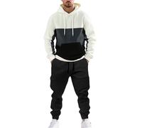 Conjunto completo de 2 piezas para hombre, conjunto deportivo de manga larga con capucha de retazos y cintura elástica con bolsillos, casual, ajuste holgado, pantalones de chándal para correr, trajes