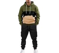 Conjunto completo de 2 piezas para hombre, conjunto deportivo de manga larga con capucha de retazos y cintura elástica con bolsillos, casual, ajuste holgado, pantalones de chándal para correr, trajes
