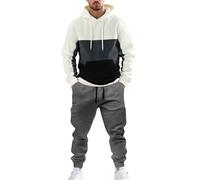 Conjunto completo de 2 piezas para hombre, conjunto deportivo de manga larga con capucha de retazos y cintura elástica con bolsillos, casual, ajuste holgado, pantalones de chándal para correr, trajes